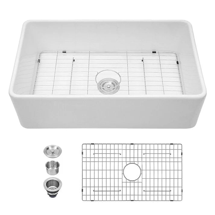 Lordear 33" W x 20" D Ceramic Apron Front Farmhouse Kitchen Sink Single Bowl with Grid Strainer  from Lordear