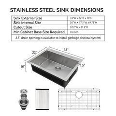 Lordear 33" x 22" Stainless Steel Drop-In Single Bowl Kitchen Sink  from Lordear