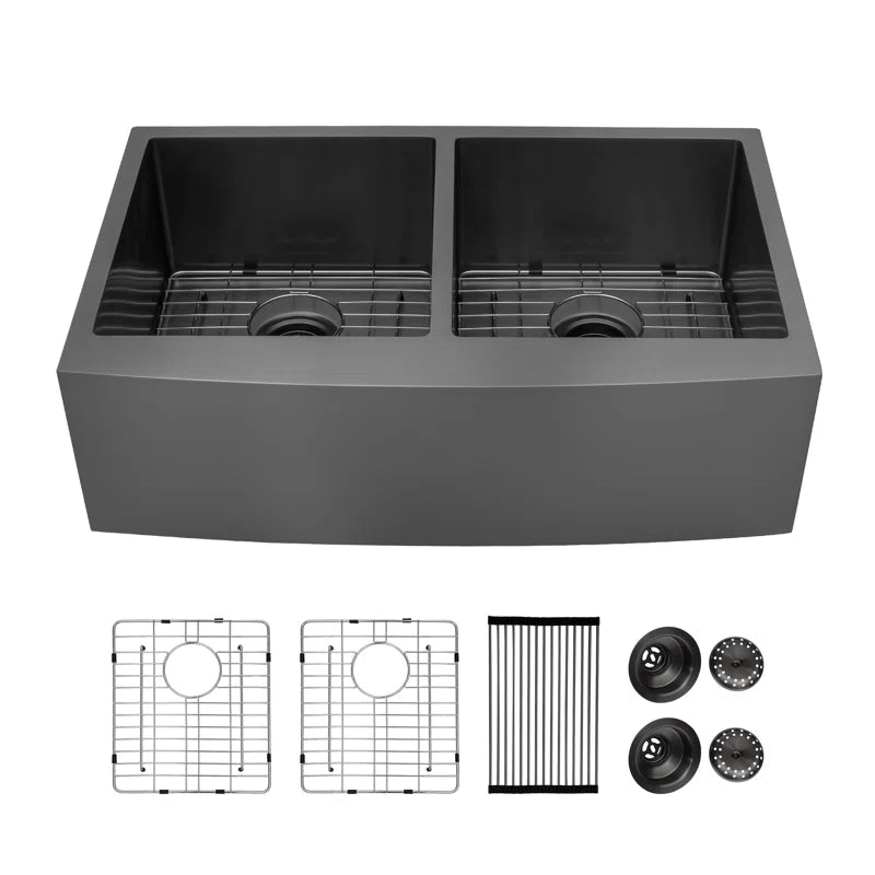 Lordear 33" Stainless Steel Double Bowl Gunmetal Black Apron Front Farmhouse Kitchen Sink  from Lordear