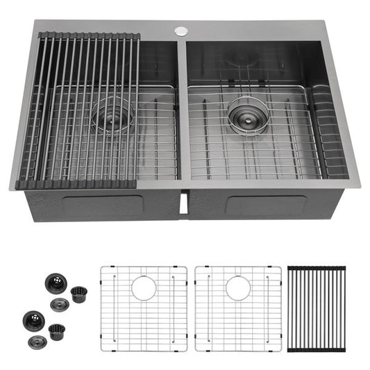 Lordear 33" L x 22" W Stainless Steel Topmount 50/50 Double Bowl Kitchen Sink  from Lordear
