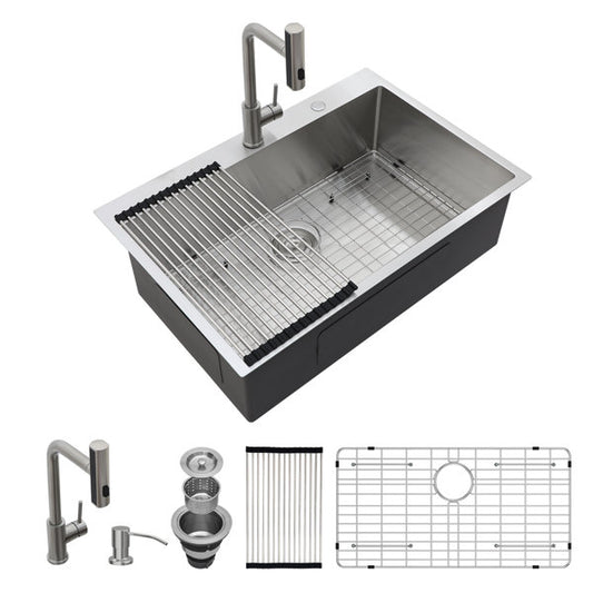 33in L x 22in W Drop In Kitchen Sink with Pull-out Faucet 16 Gauge Stainless Steel Topmount Single Bowl Sink  from Lordear