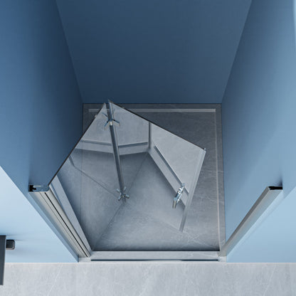 Lordear 34" W x 72" H Tempered Glass Bifold Frameless Clear Bathroom Shower Door  from Lordear
