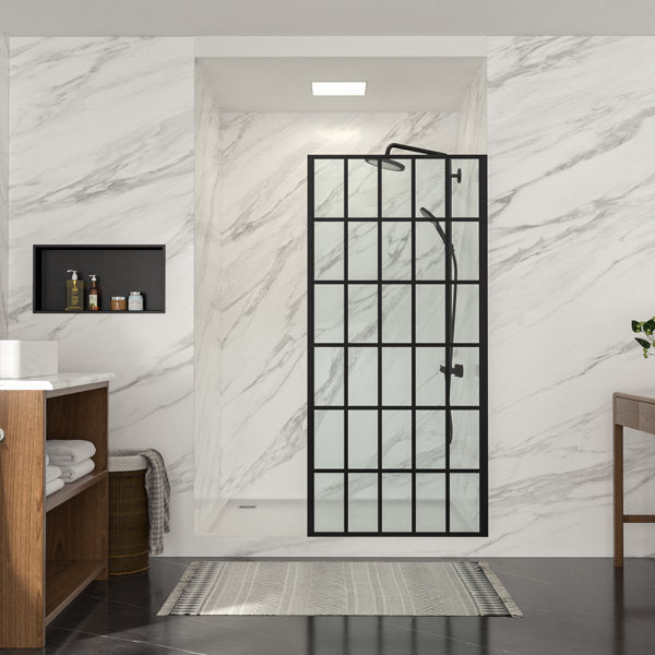 Lordear Tempered Glass Matte Black Grid Single Panel Frameless Fixed Shower Door  from Lordear