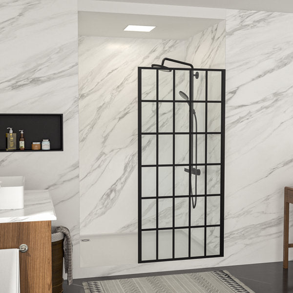 Lordear Tempered Glass Matte Black Grid Single Panel Frameless Fixed Shower Door  from Lordear