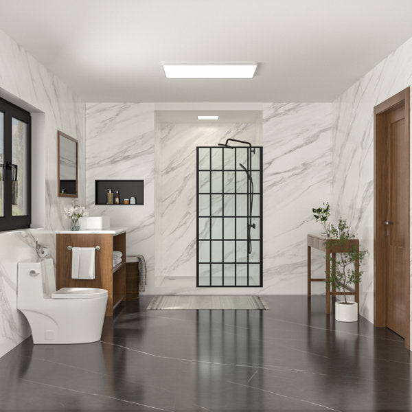 Lordear Tempered Glass Matte Black Grid Single Panel Frameless Fixed Shower Door  from Lordear