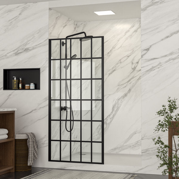 Lordear Tempered Glass Matte Black Grid Single Panel Frameless Fixed Shower Door  from Lordear