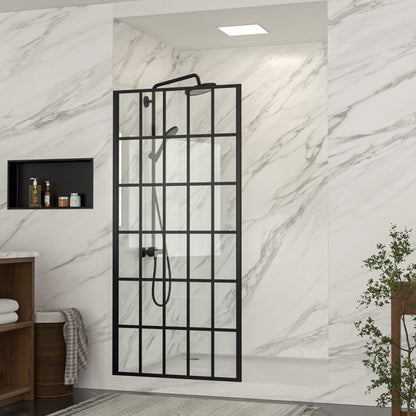 Lordear Tempered Glass Matte Black Grid Single Panel Frameless Fixed Shower Door  from Lordear
