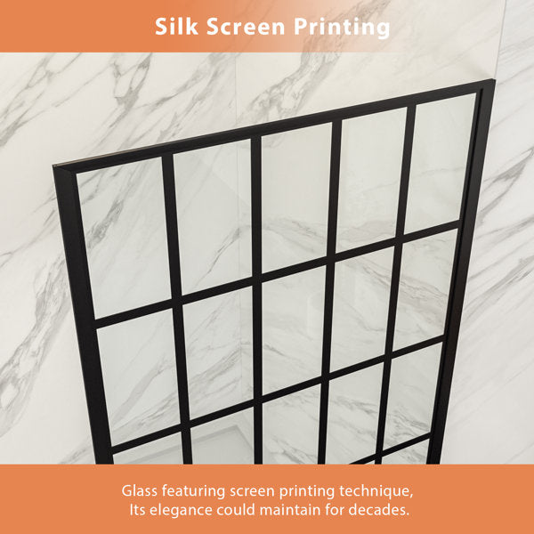Lordear Tempered Glass Matte Black Grid Single Panel Frameless Fixed Shower Door  from Lordear