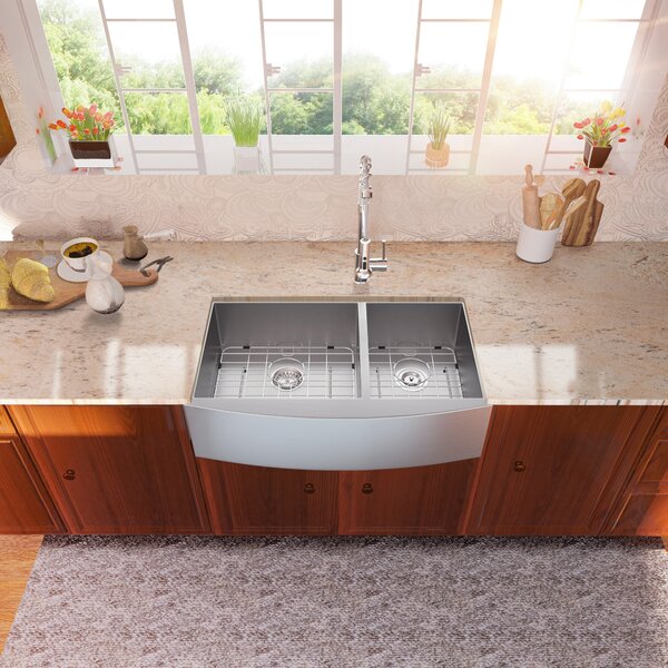 Lordear 36" Stainless Steel Apron Front Double Bowl Farmhouse Kitchen Sink  from Lordear