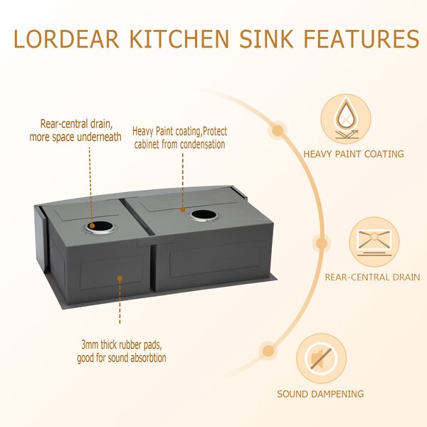 Lordear 36" Stainless Steel Apron Front Double Bowl Farmhouse Kitchen Sink  from Lordear