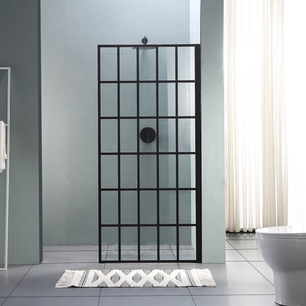 38in W X 72in H Matte Black Single Panel Frameless Fixed Shower Door | Lordear