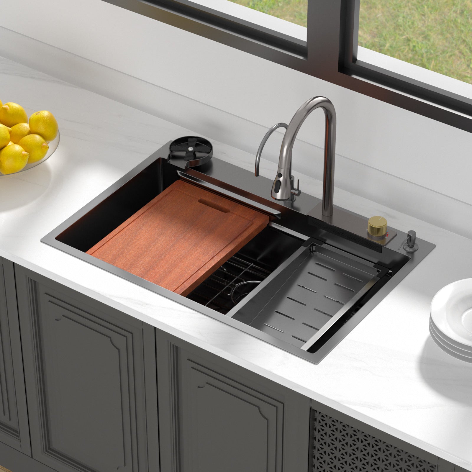 Lordear 33" Stainless Steel Drop In Waterfall Single Bowl Workstation Kitchen Sink  from Lordear