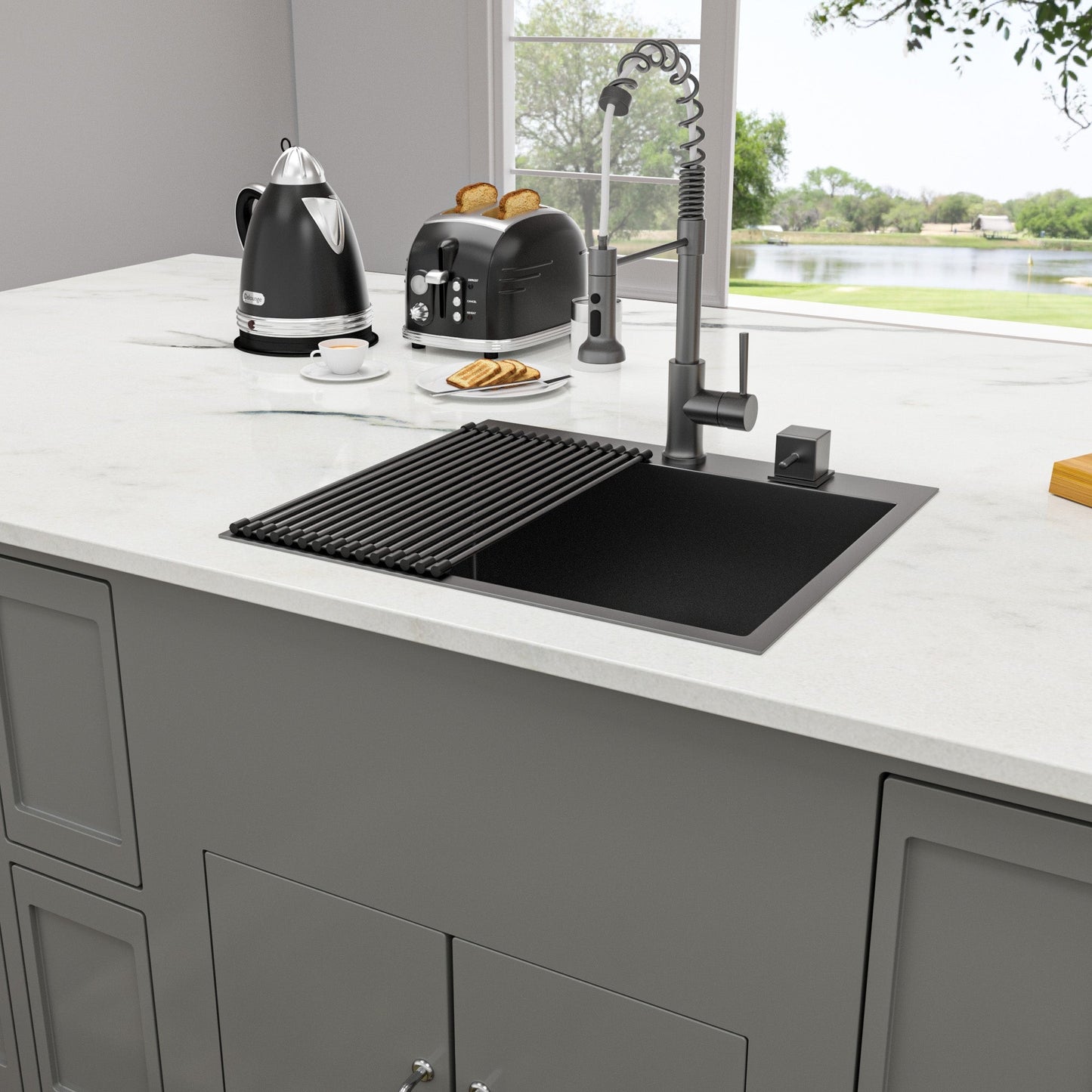 Lordear 25" x 22" Stainless Steel Drop In Gunmetal Black Single Bowl Kitchen Sink  from Lordear