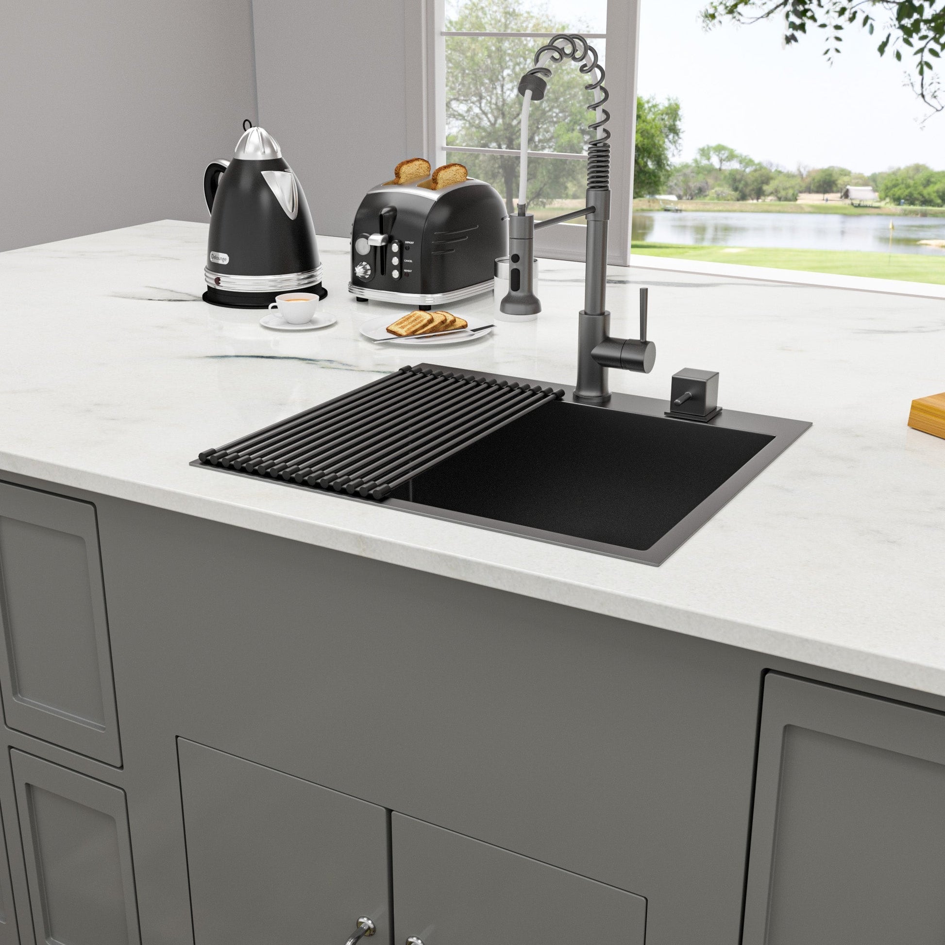 Lordear 25" x 22" Stainless Steel Drop In Gunmetal Black Single Bowl Kitchen Sink  from Lordear
