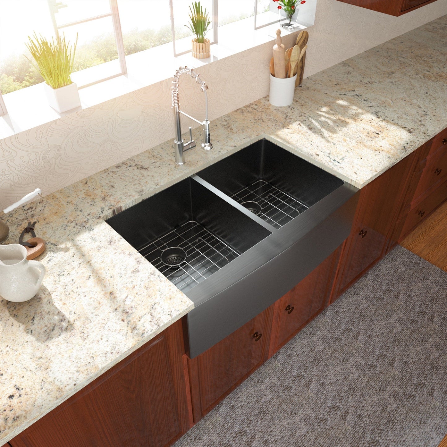 Lordear 36" ‎Stainless Steel Gunmetal Black Apron Front Double Bowl Farmhouse Kitchen Sink  from Lordear