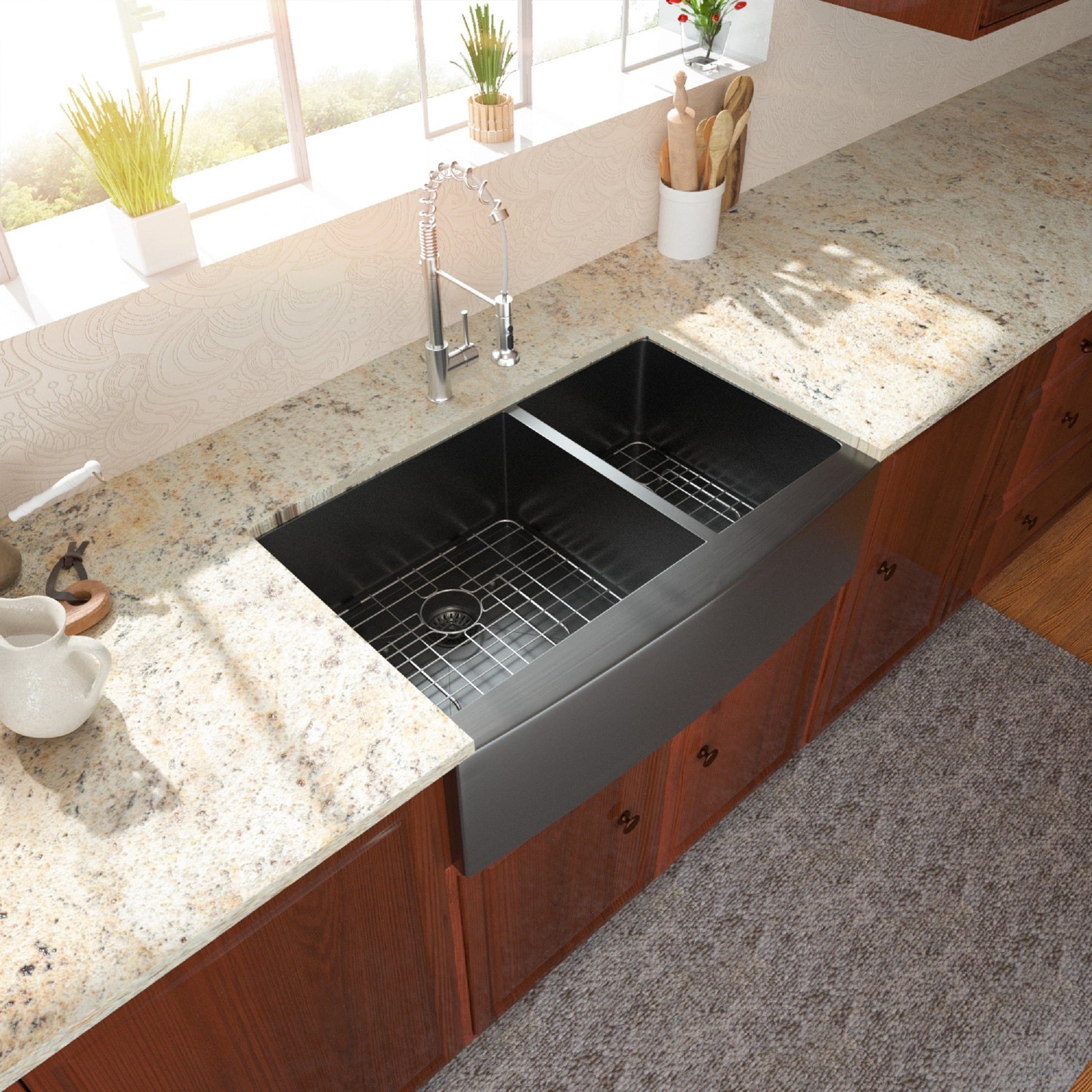 Lordear 33" Stainless Steel Double Bowl Gunmetal Black Apron Front Farmhouse Kitchen Sink  from Lordear