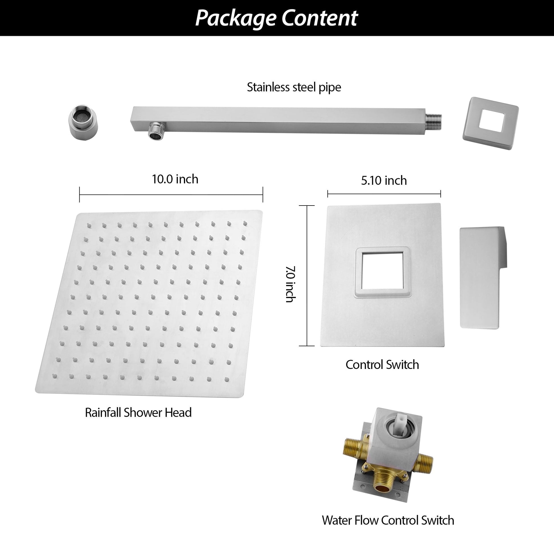 Lordear 12" Stainless Steel Wall Mount Square Rainfall Shower Head  from Lordear