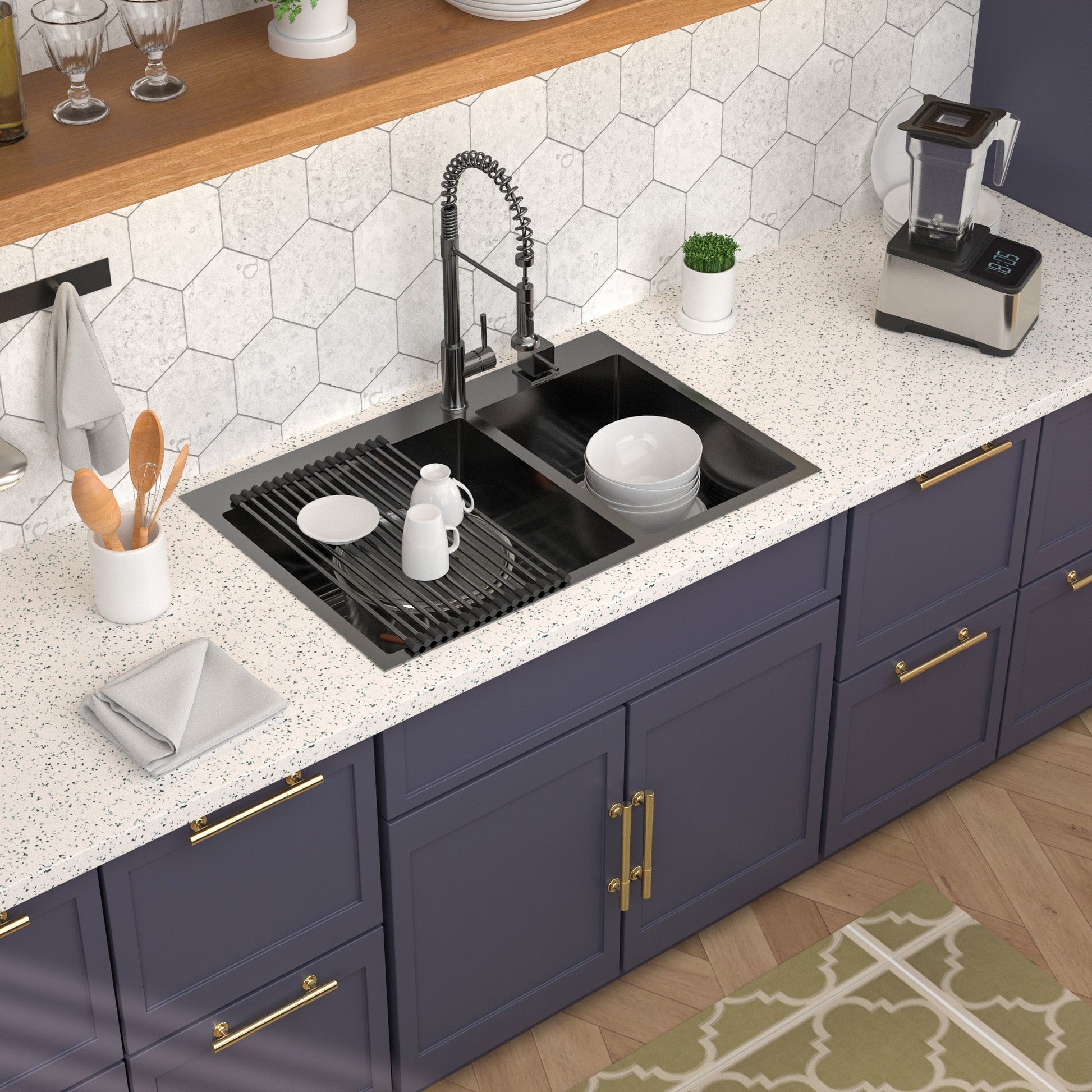 Lordear 33" Stainless Steel Gunmetal Black Double Bowl Drop-in Kitchen Sink  from Lordear
