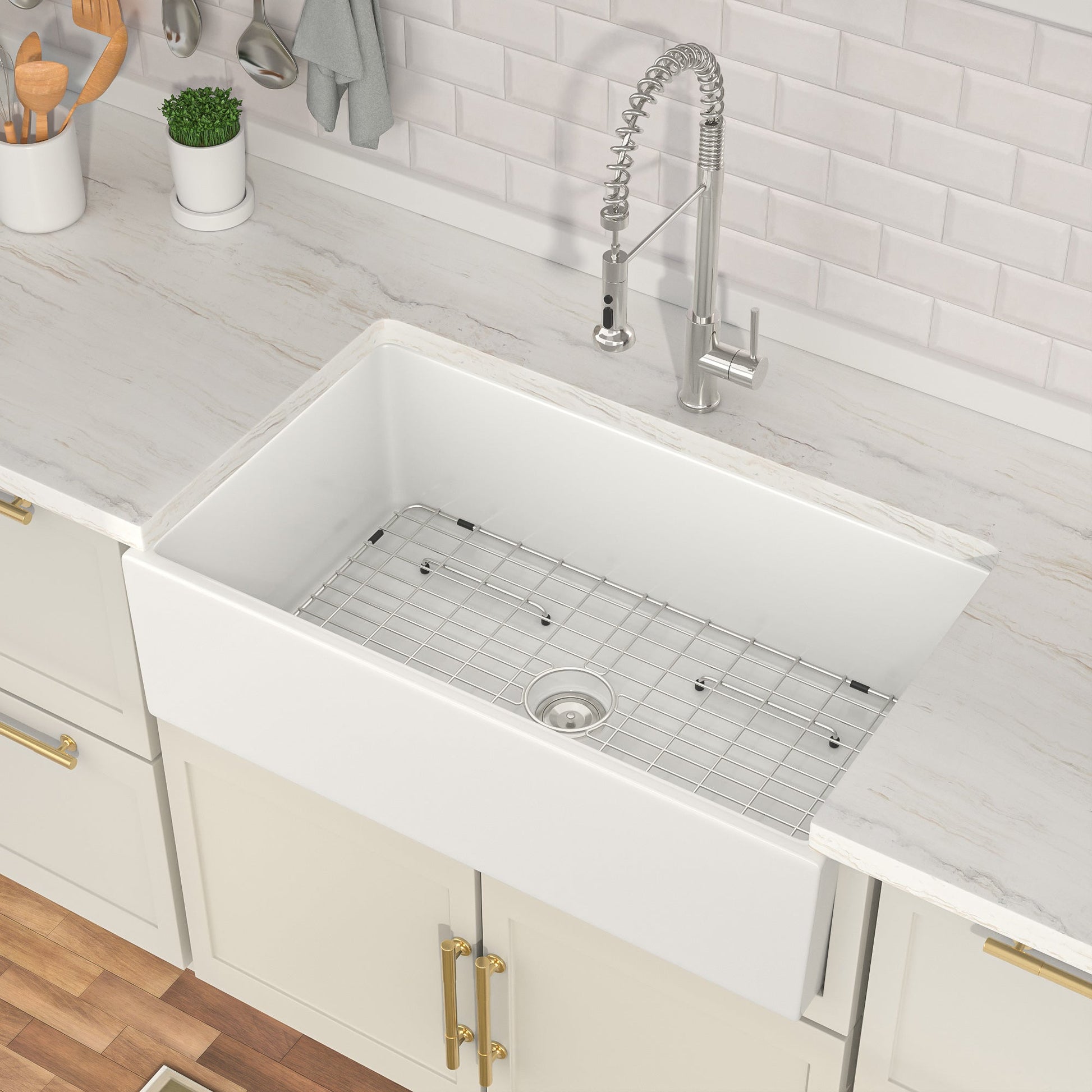 Lordear 30" x 18" White Ceramic Apron Front Farmhouse Kitchen Sink  from Lordear