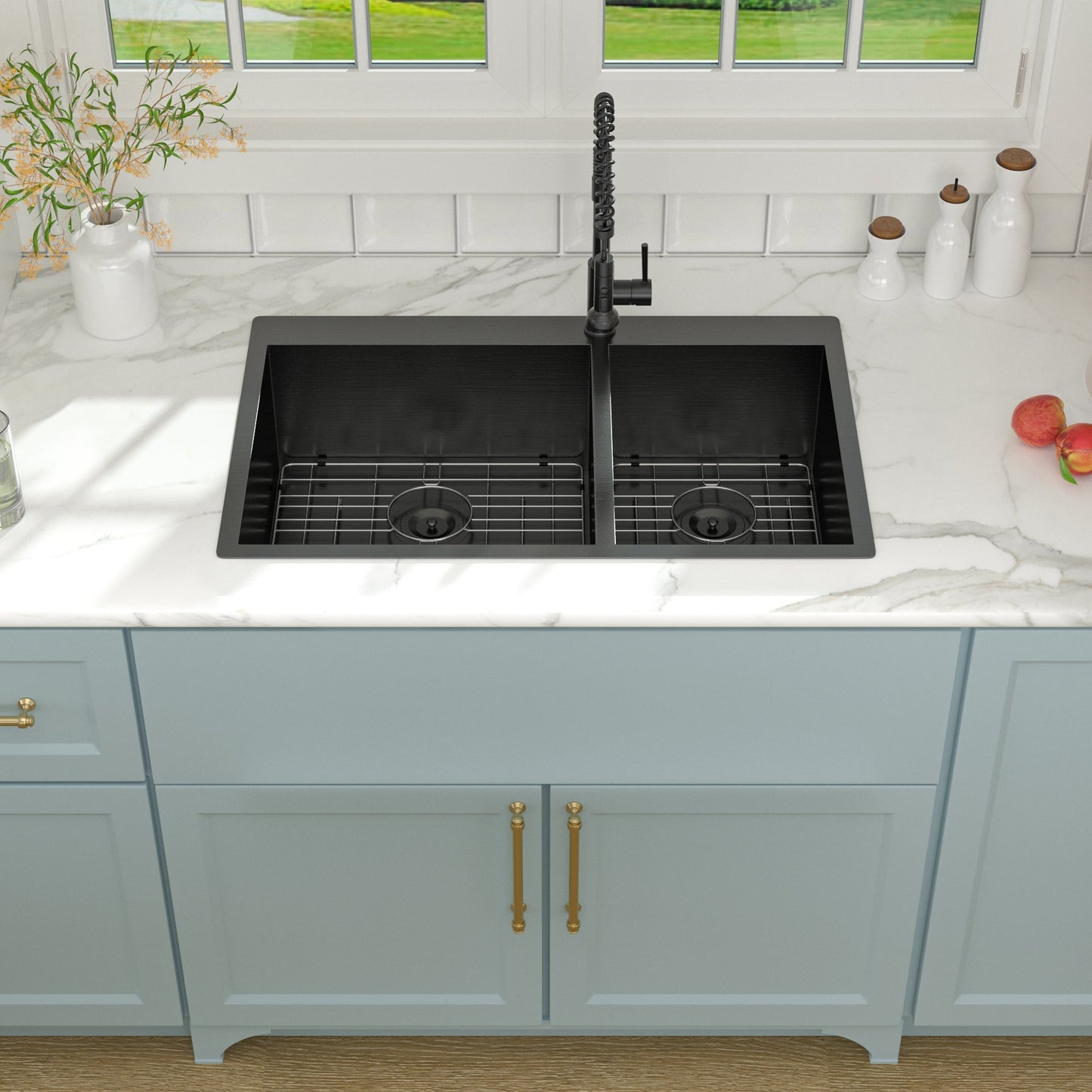 Lordear 33" x 22" Stainless Steel Black 60/40 Double Bowl Drop-In Kitchen Sink  from Lordear