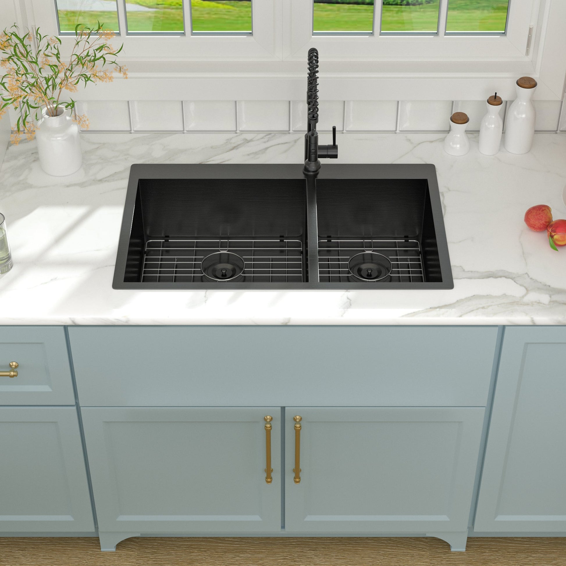 Lordear 33" x 22" Stainless Steel Black 60/40 Double Bowl Drop-In Kitchen Sink  from Lordear