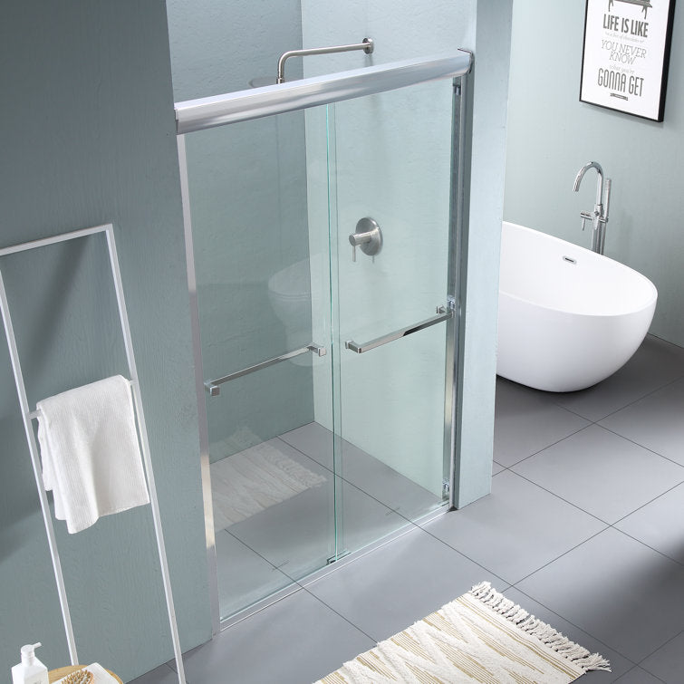 Lordear 48" W X 76" H Tempered Glass Nickel Semi-Frameless Bypass Sliding Clear Shower Door  from Lordear