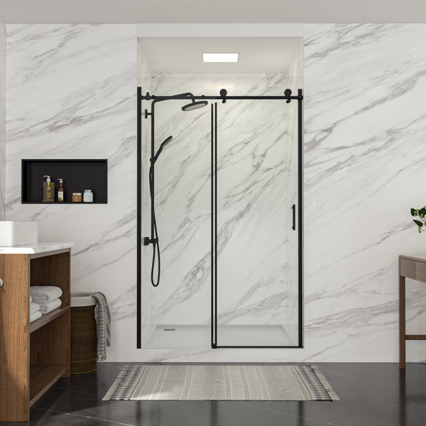 Lordear 48" W x 76" H Tempered Glass Frameless Sliding Clear Bathroom Shower Door  from Lordear