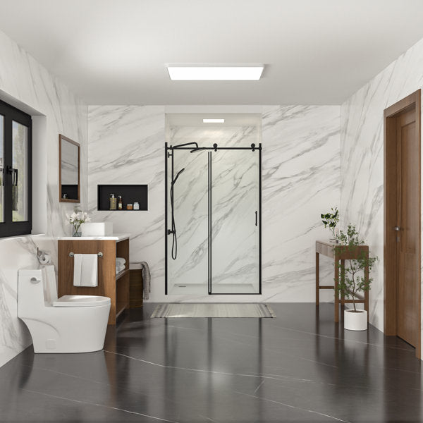 Lordear 48" W x 76" H Tempered Glass Frameless Sliding Clear Bathroom Shower Door  from Lordear