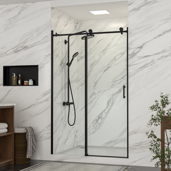 Lordear 48" W x 76" H Tempered Glass Frameless Sliding Clear Bathroom Shower Door  from Lordear