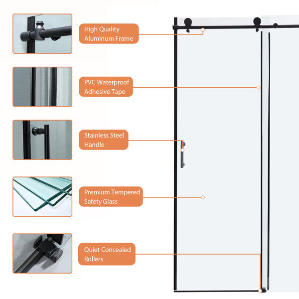 Lordear 48" W x 76" H Tempered Glass Frameless Sliding Clear Bathroom Shower Door  from Lordear