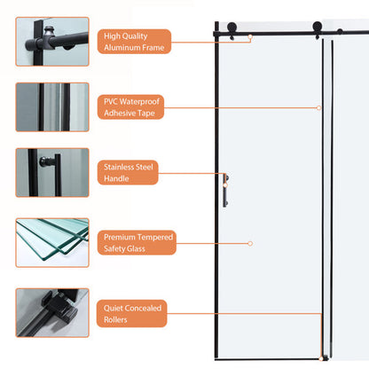 Lordear 48" W x 76" H Tempered Glass Frameless Sliding Clear Bathroom Shower Door  from Lordear