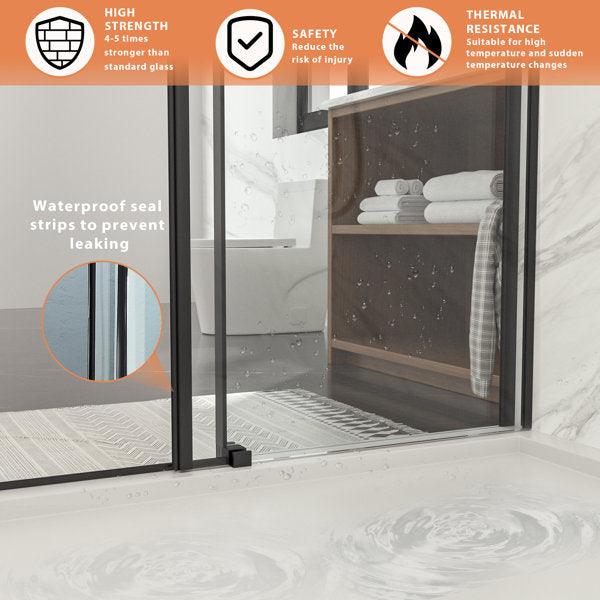 Lordear 48" W x 76" H Tempered Glass Frameless Sliding Clear Bathroom Shower Door  from Lordear