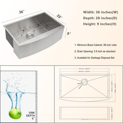 Lordear 36" Stainless Steel Undermount Single Bowl Farmhouse Kitchen Sink  from Lordear