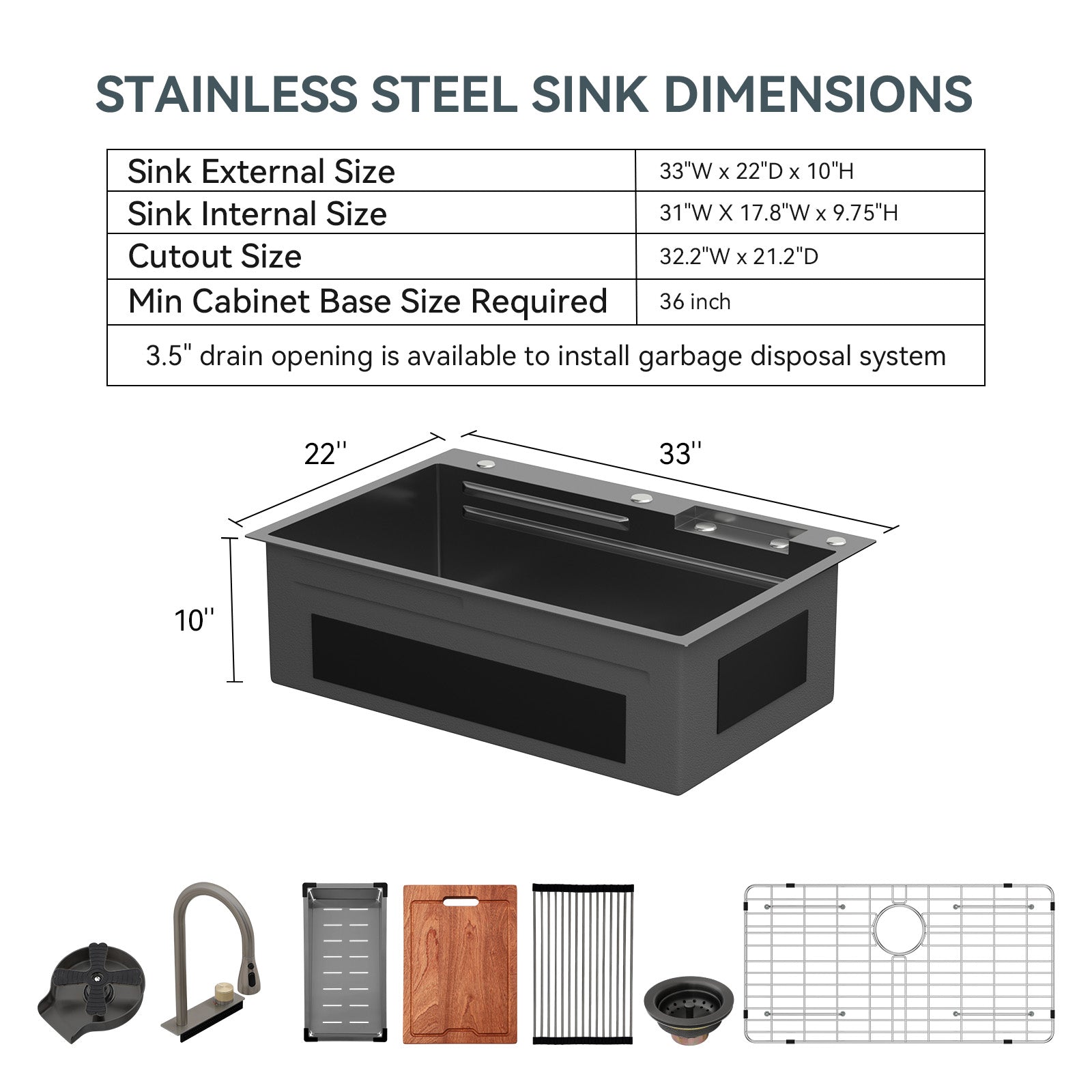 Lordear 33" Stainless Steel Drop In Waterfall Single Bowl Workstation Kitchen Sink  from Lordear