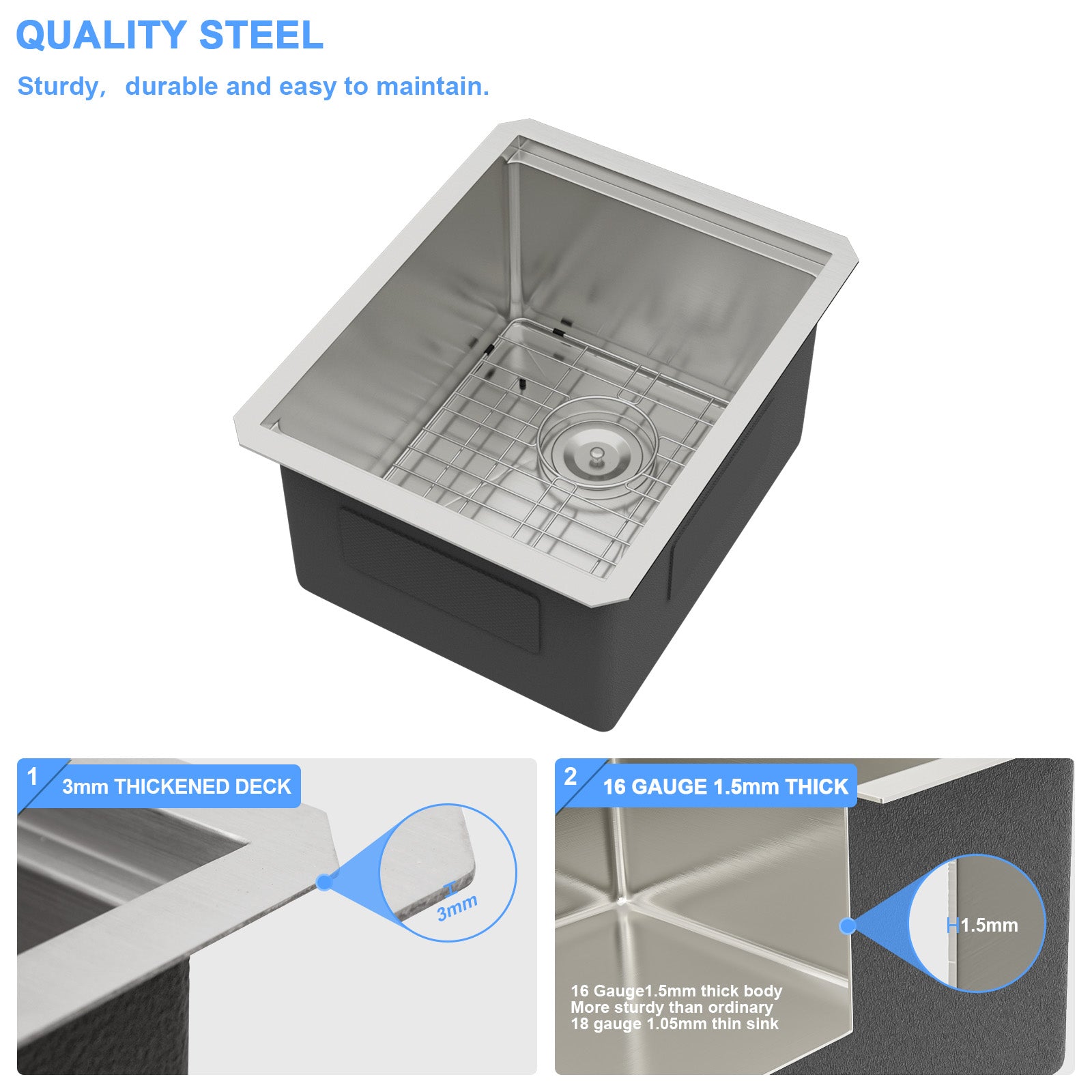 Lordear 15" Stainless Steel Undermount Single Bowl Workstation Bar Sink  from Lordear
