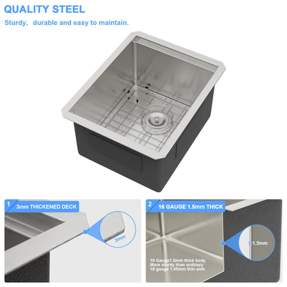 Lordear 15" Stainless Steel Undermount Single Bowl Workstation Bar Sink  from Lordear
