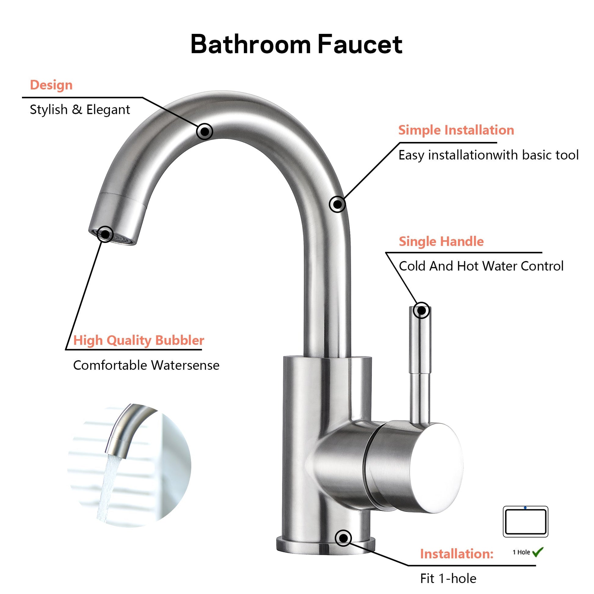Lordear Brass Single-Handle Bathroom Faucet with Water Hoses  from Lordear