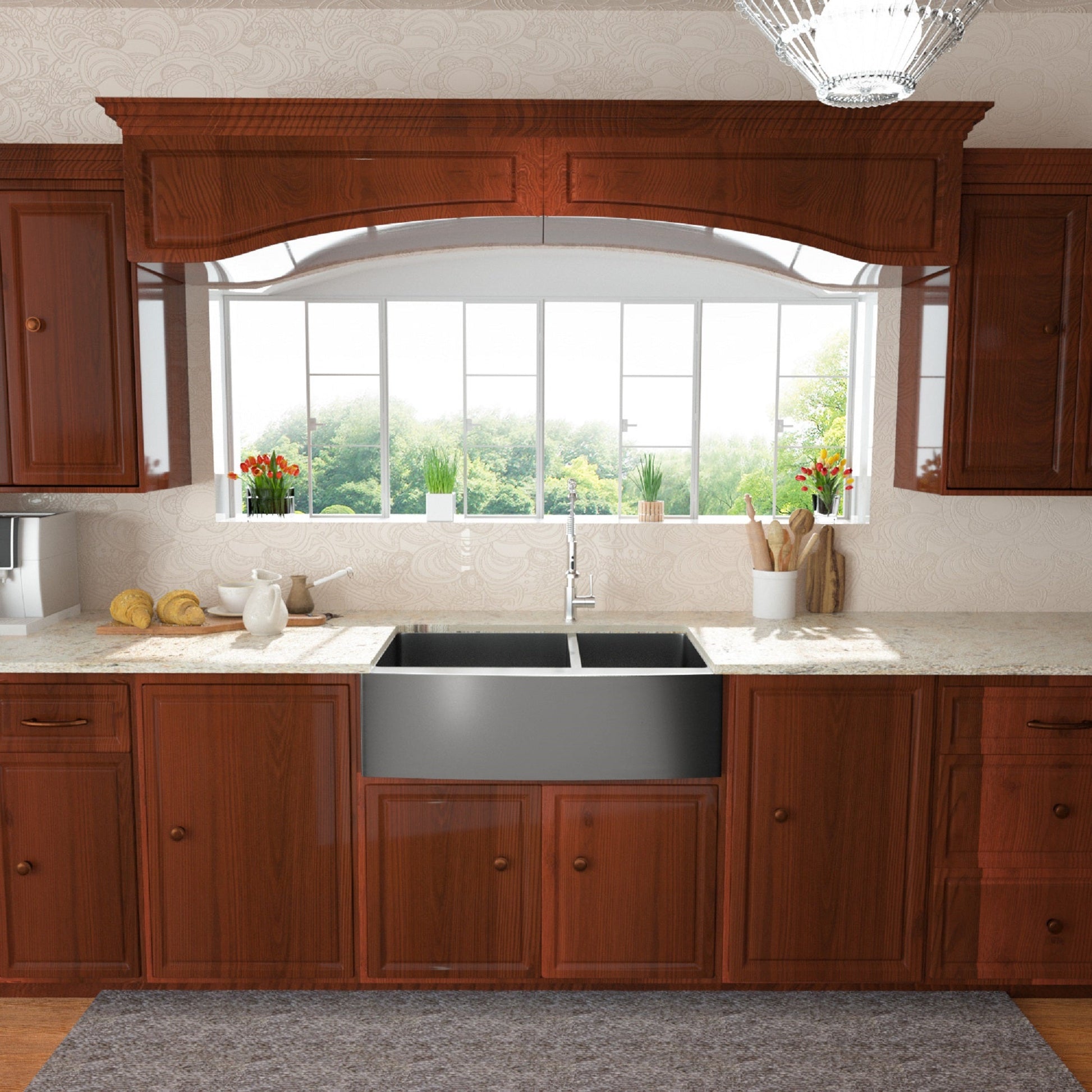 Lordear 33" Stainless Steel 60/40 Double Bowl Gunmetal Black Apron Front Farmhouse Kitchen Sink  from Lordear