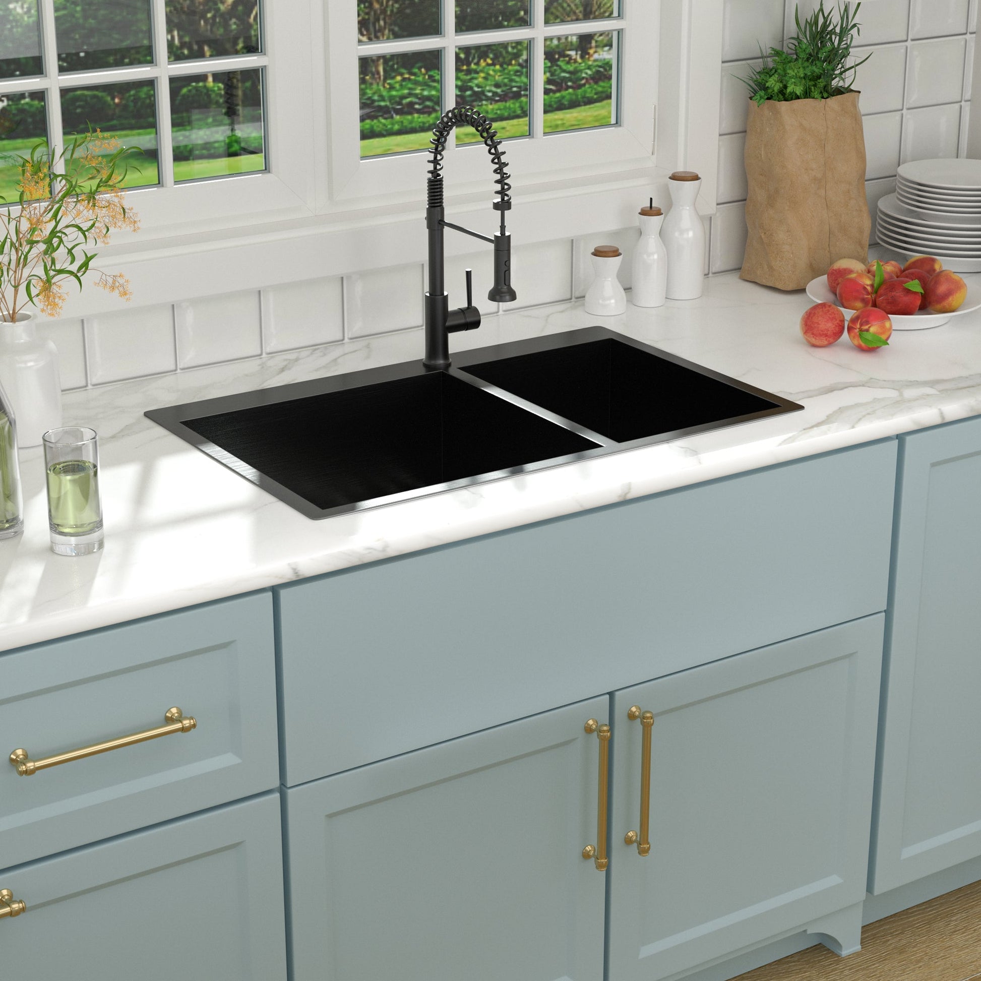 Lordear 33" x 22" Stainless Steel Black 60/40 Double Bowl Drop-In Kitchen Sink  from Lordear