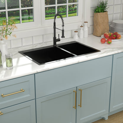Lordear 33" x 22" Stainless Steel Black 60/40 Double Bowl Drop-In Kitchen Sink  from Lordear