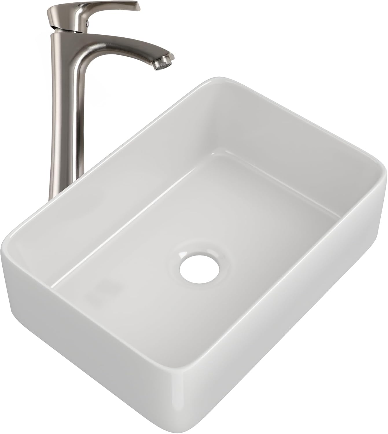 19in x 15in Bathroom Vessel Sink White Ceramic Rectangle Bathroom Sink White Vessel Sink With Brushed Nickel Faucet  from Lordear