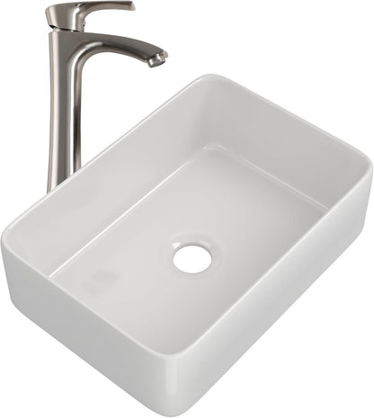 19in x 15in Bathroom Vessel Sink White Ceramic Rectangle Bathroom Sink White Vessel Sink With Brushed Nickel Faucet  from Lordear