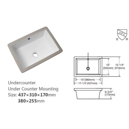 Lordear White Ceramic Rectangle Undermount Bathroom Sink with Overflow  from Lordear