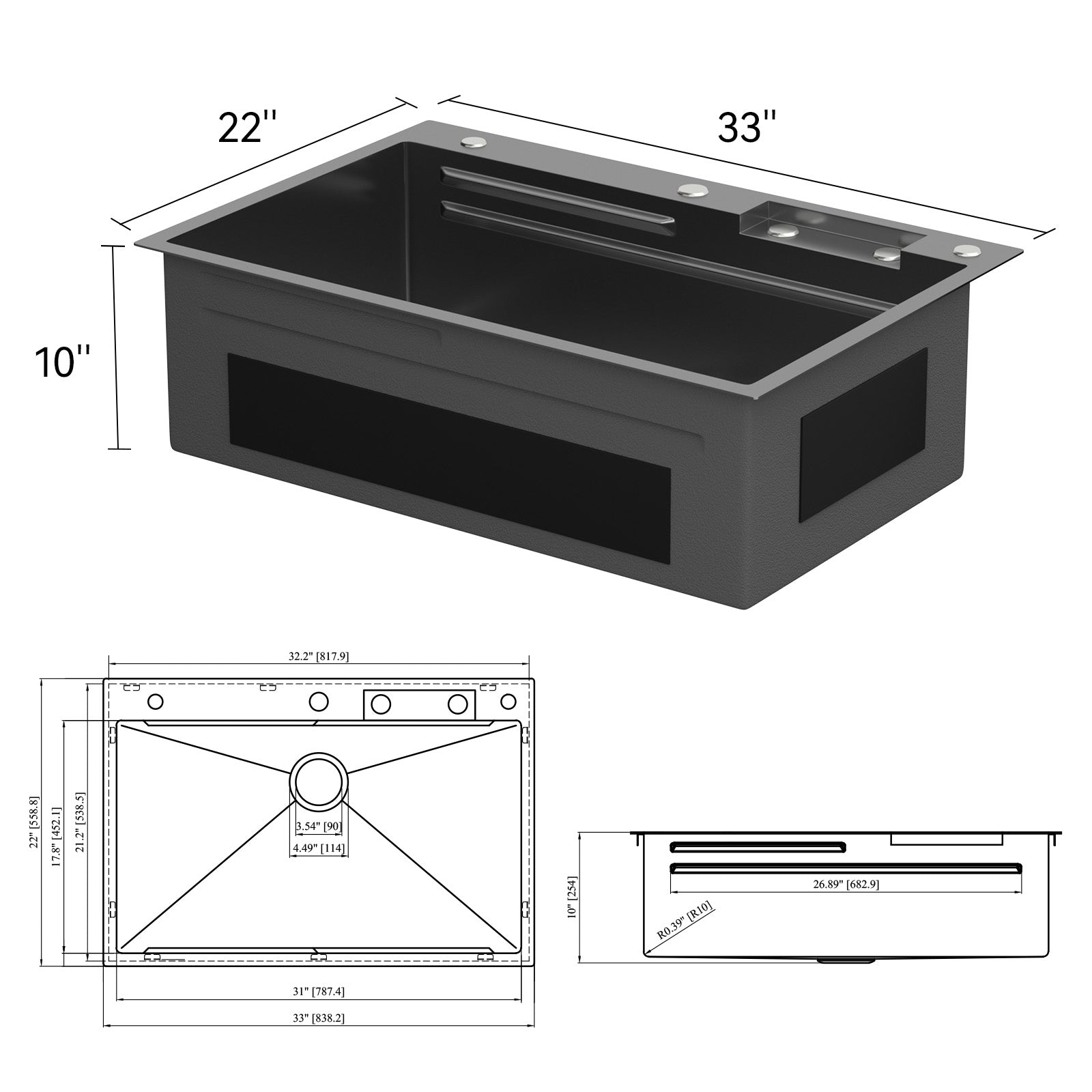 Lordear 33" Stainless Steel Drop In Waterfall Single Bowl Workstation Kitchen Sink  from Lordear