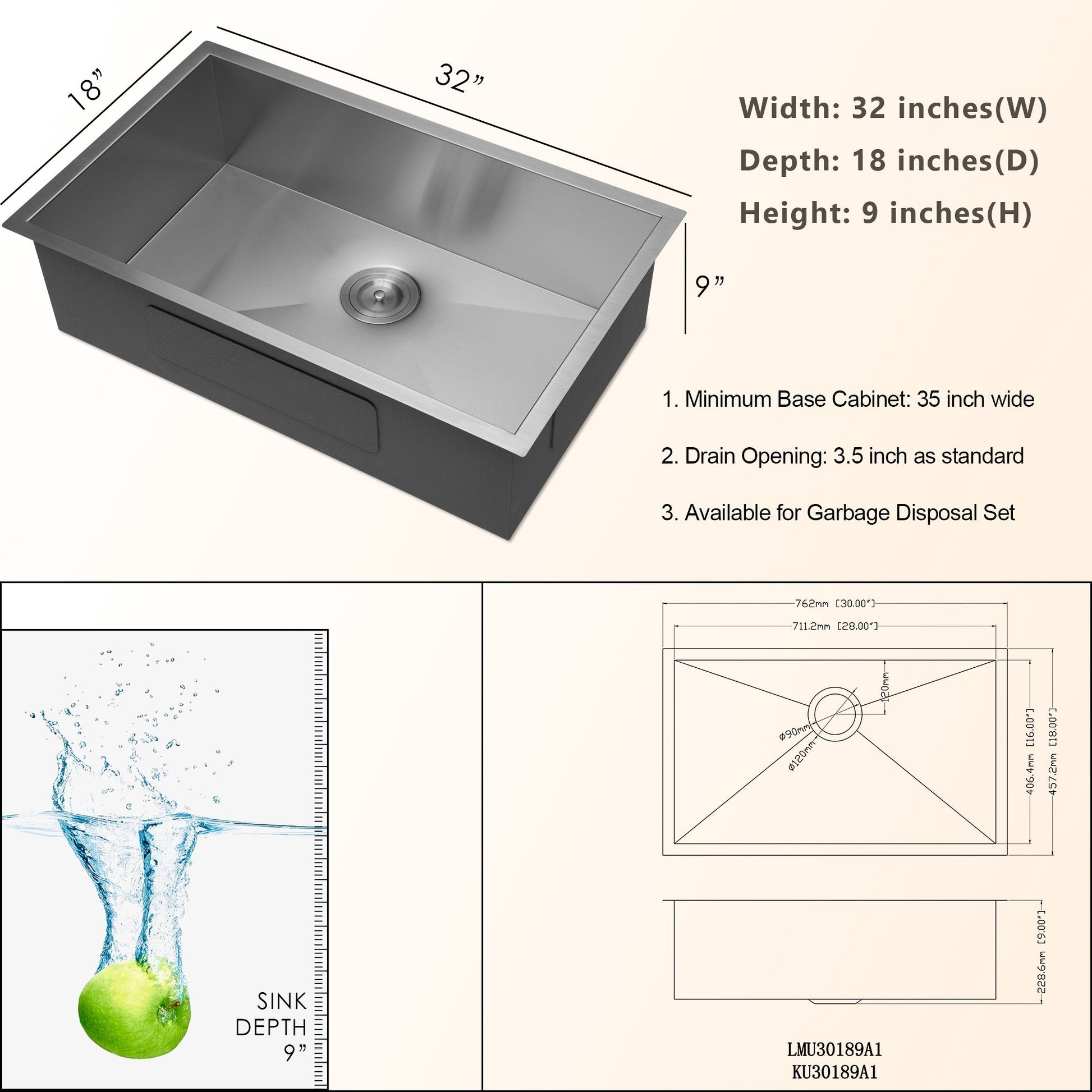 Lordear 30" Stainless Steel Undermount Single Bowl Kitchen Sink  from Lordear