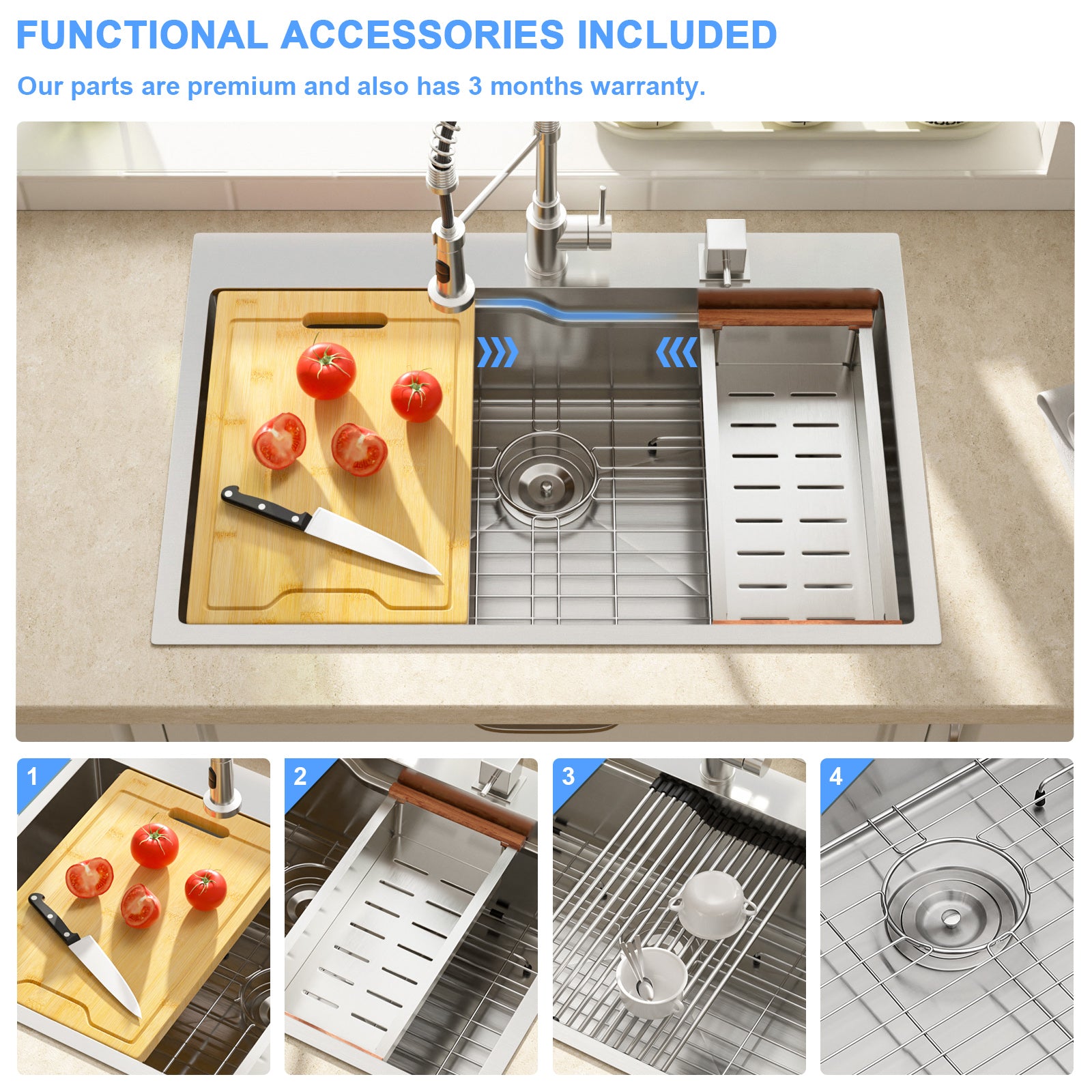 Lordear 33" x 19" Stainless Steel Drop In Single Bowl Worksation Kitchen Sink  from Lordear