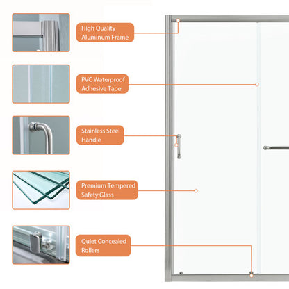 Lordear 60" W x 72" H Tempered Glass Frameless Bypass Sliding Frame Bathroom Clear Shower Door  from Lordear