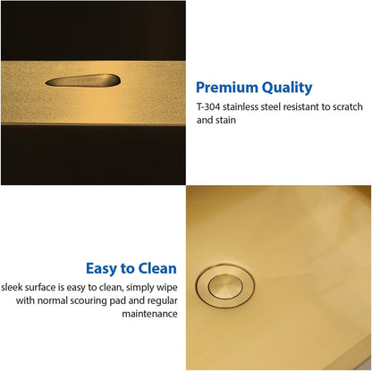 Lordear 15" x 15" Stainless Steel Gold Rectangular Countertop Vessel Bathroom Sink  from Lordear