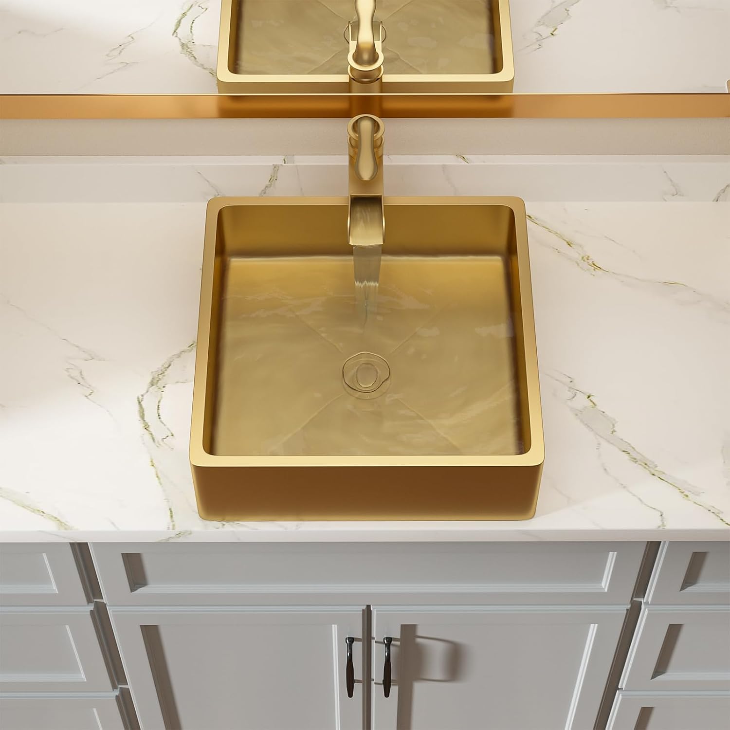 Lordear 15" x 15" Stainless Steel Gold Rectangular Countertop Vessel Bathroom Sink  from Lordear