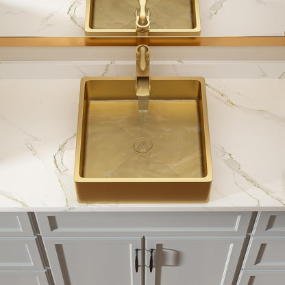 Lordear 15" x 15" Stainless Steel Gold Rectangular Countertop Vessel Bathroom Sink  from Lordear